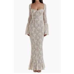 HOUSE of CB Delilah Floral Long Sleeve Lace Maxi Dress